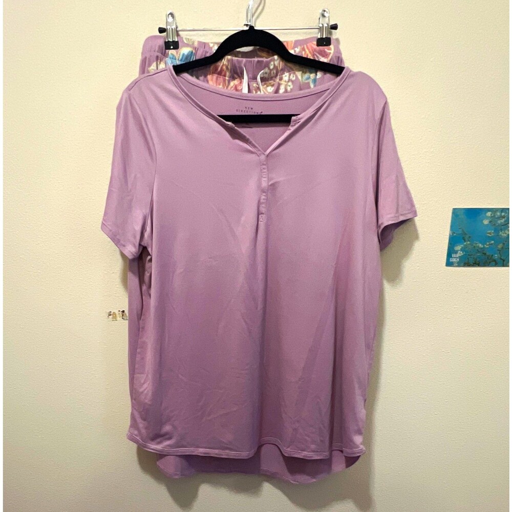 New Directions Intimates Pajama Set XL Purple Short Sleeve V-Neck Floral